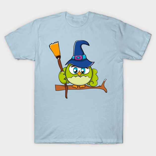 Cute Halloween Owl Witch Hat T-Shirt by bragova